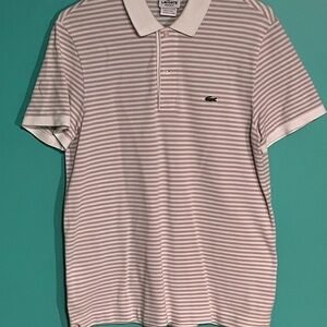 Lacoste Men's Striped Polo Shirt - White/Gray/Beige. Size 4, adult SMALL